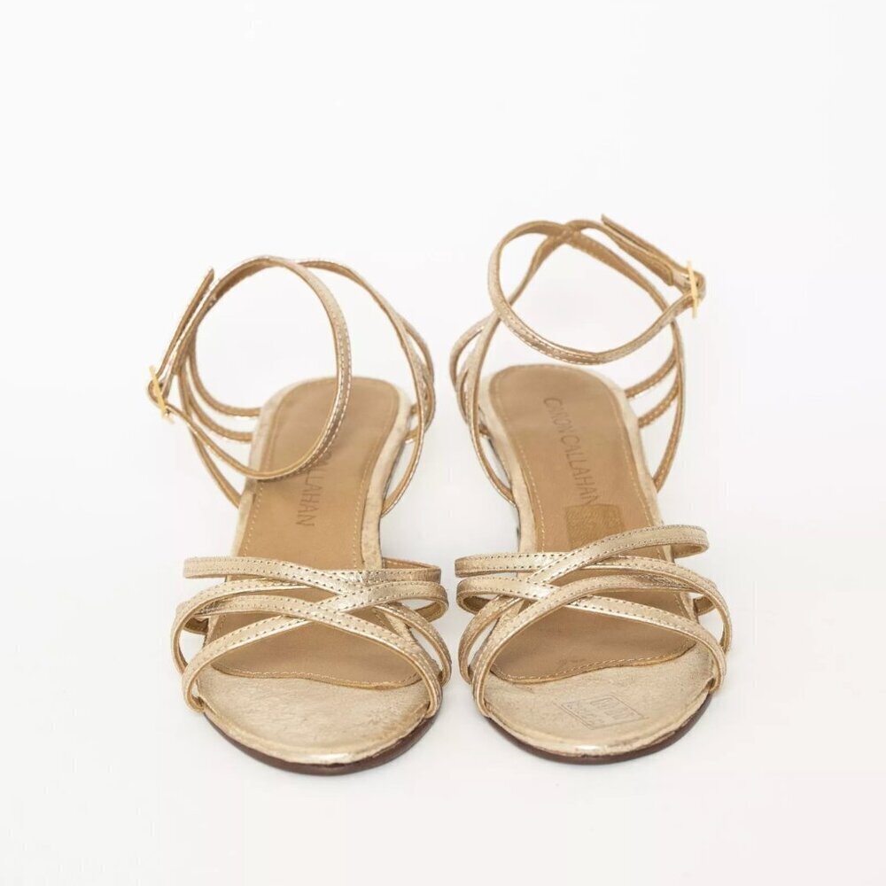Caron Callahan Sandals Leather Gold Metallic Strappy Wedge Heel Estie - Picture 6 of 15